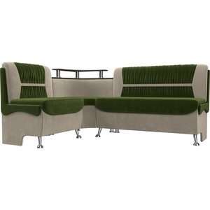 Кухонный угловой диван АртМебель Сидней микровельвет зеленый/бежевый левый угол диван угловой мебелико венеция микровельвет зеленый левый