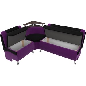 Кухонный угловой диван АртМебель Сидней микровельвет черный/фиолетовый левый угол