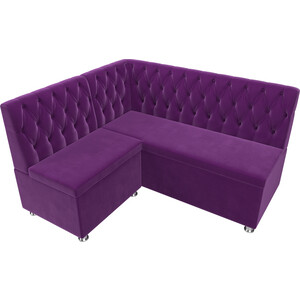 Кухонный угловой диван АртМебель Мирта микровельвет фиолетовый левый угол