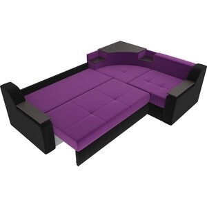 Угловой диван АртМебель Тесей микровельвет фиолетовый черный правый угол