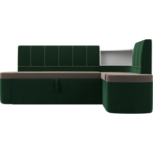 Кухонный угловой диван АртМебель Тефида велюр коричневый зеленый правый угол
