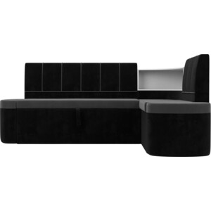 Кухонный угловой диван АртМебель Тефида велюр серый черный правый угол