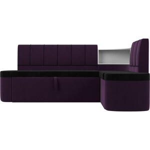 Кухонный угловой диван АртМебель Тефида велюр черный фиолетовый правый угол
