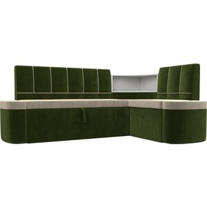 Кухонный угловой диван АртМебель Тефида микровельвет бежевый зеленый правый угол диван угловой мебелико венеция микровельвет зеленый левый