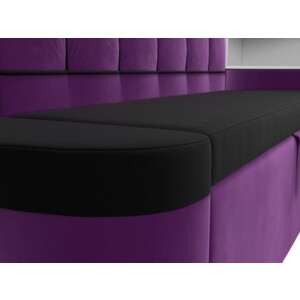 Кухонный угловой диван АртМебель Тефида микровельвет черный фиолетовый правый угол