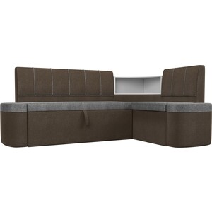 Кухонный угловой диван АртМебель Тефида рогожка серый коричневый правый угол