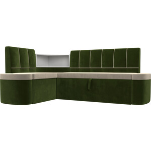 Кухонный угловой диван АртМебель Тефида микровельвет бежевый зеленый левый угол