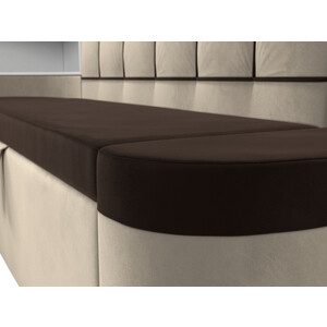 Кухонный угловой диван АртМебель Тефида микровельвет коричневый бежевый левый угол