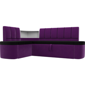 Кухонный угловой диван АртМебель Тефида микровельвет черный фиолетовый левый угол