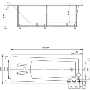 Акриловая ванна Aquatek Либра New 170x70 каркас, слив-перелив (LIB170N-0000005)