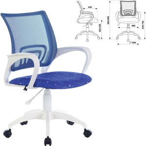 Кресло офисное Brabix Fly MG-396W с подлокотниками, пластик белый, сетка темно-синее с рисунком TW-05/Space (532405)