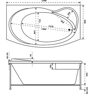 Акриловая ванна BAS Либера 170х100 с каркасом, фронтальная панель (В 00066, Э 00066)