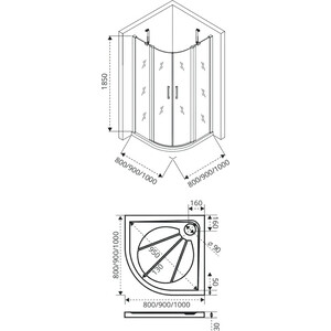 Душевой уголок Good Door Pandora R 90х90 с поддоном, прозрачный с рисунком Тростник, хром