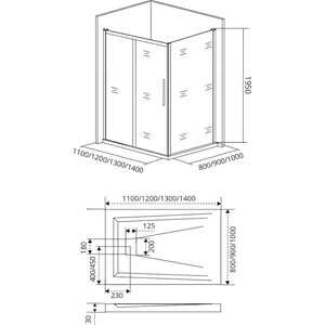 Душевой уголок Good Door Idea WTW+SP 130x80 прозрачный, черный