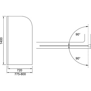 Шторка для ванны Good Door Screen H-80-C-CH 80х140 прозрачная, хром (ПД00083)