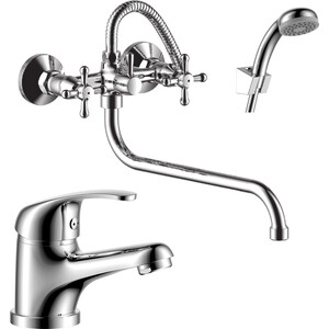 Комплект смесителей Rossinka Silvermix для раковины и ванны, с душем, хром (Y02-82, Y35-11) комплект смесителей ideal standard esla 3 в 1 для раковины и ванны с душем bc264aa