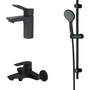 Комплект смесителей Am.Pm X-Joy с душем, черный (F85A10022, F85A02122, F0190022) душевой комплект с верхним душем am pm moxiem000 без смесителя