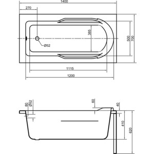 Акриловая ванна Cersanit Santana 140x70 с каркасом (63348, K-RW-SANTANA*140n)