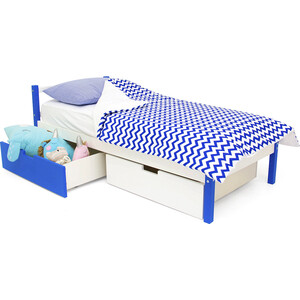 Детская кровать Бельмарко Svogen classic сине-белый + ящики 1 синий, 1 белый