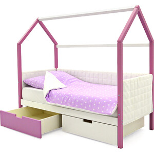 Детская кровать-домик Бельмарко мягкий Svogen лаванда-белый + ящики 1 лаванда, 1 белый