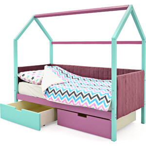 Детская кровать-домик Бельмарко мягкий Svogen мятный-лаванда + ящики 1 мятный, 1 лаванда
