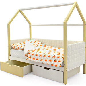 Детская кровать-домик Бельмарко мягкий Svogen бежево-белый + ящики 1 бежевый, 1 белый