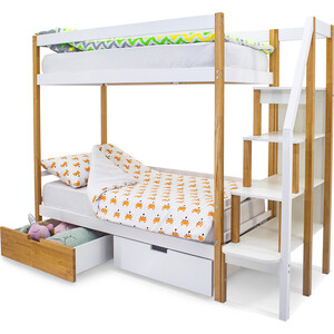 Бельмарко Детская двухярусная кровать Svogen дерево-белый + ящики 1 дерево, 1 белый