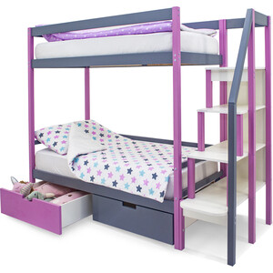 Бельмарко Детская двухярусная кровать Svogen лаванда-графит + ящики 1 лаванда, 1 графит