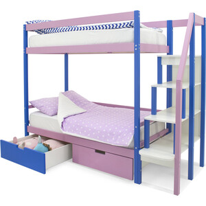 Бельмарко Детская двухярусная кровать Svogen синий-лаванда + ящики 1 синий, 1 лаванда