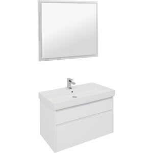 Мебель для ванной Aquanet Nova Lite 100 два ящика, белый глянец зеркало aquanet nova lite 90 белый led 00242264