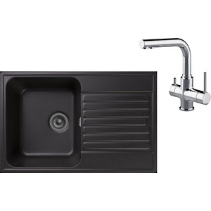 Кухонная мойка и смеситель GranFest Quarz GF-Z78, Lemark Comfort LM3061C с сифоном, черная кухонная мойка granfest quarz gf z17 черная