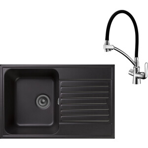 Кухонная мойка и смеситель GranFest Quarz GF-Z78, Lemark Comfort LM3070C с сифоном, черная кухонная мойка и смеситель omoikiri daisen 42 bl lemark comfot черная 4993606 lm3070c