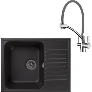 Кухонная мойка и смеситель GranFest Quarz GF-Z13, Lemark Comfort LM3071C-Gray с сифоном, черная кухонная мойка lemark imandra 840 жасмин