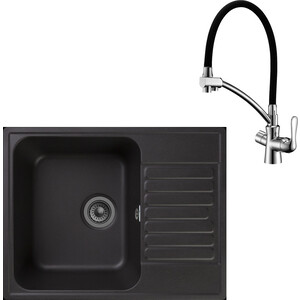 Кухонная мойка и смеситель GranFest Quarz GF-Z13, Lemark Comfort LM3070C с сифоном, черная кухонная мойка и смеситель granula st 4202 черная lemark comfort lm3070c