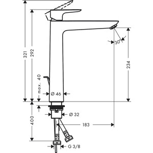 Смеситель для раковины Hansgrohe Talis E с донным клапаном, черный матовый (71716670)