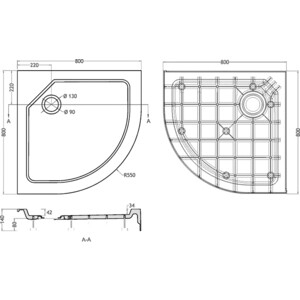 Душевой поддон Cezares Tray R 80х80 стеклопластик (TRAY-SMC-R-80-550-150-W)