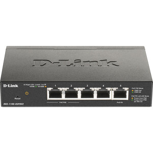 Коммутатор D-Link DGS-1100-05PDV2 5G 2PoE настр коммутатор d link des 1008c 8 портов ethernet 10 100 мбит сек 1 6 гбит сек auto mdi mdix des 1008c b1a