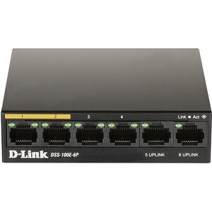 Коммутатор D-Link DSS-100E-6P/A1A 6x100Mb 1G неуправляемый коммутатор d link des 1008c 8 портов ethernet 10 100 мбит сек 1 6 гбит сек auto mdi mdix des 1008c b1a