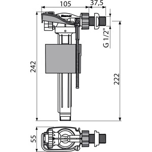 Впускной механизм AlcaPlast с боковой подводкой и металлической резьбой (A160-1/2")