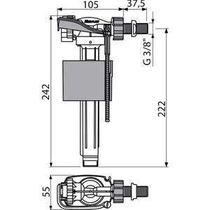 Впускной механизм AlcaPlast с боковой подводкой и металлической резьбой (A160-3/8")