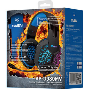 Гарнитура Sven AP-U980MV, черный-синий (USB, LED, 7.1) (SV-015633)