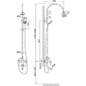 Комплект смесителей D&K Rhein.Valerius DA1362137SET 2 в 1, с верхним душем, хром