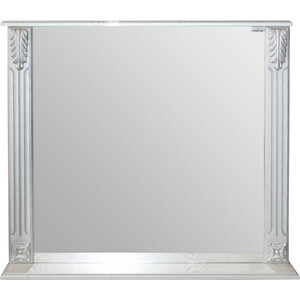 Зеркало с полкой Mixline Людвиг 80х70 белое, патина серебро (4640030868087) зеркало de aqua алюминиум led 70х75 с подсветкой серебро 261694