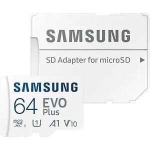 Флеш карта Samsung microSDXC 64Gb Class10 Samsung MB-MC64KA/RU EVO PLUS + adapter (MB-MC64KA/RU) карта памяти samsung micro sdxc 64гб evo plus mb mc64ka ru
