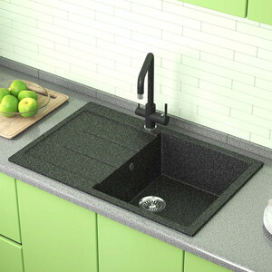 Кухонная мойка GreenStone GRS-25-308 черный, с сифоном
