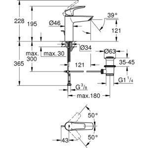 Смеситель для раковины Grohe Eurosmart с донным клапаном, хром (23322003)