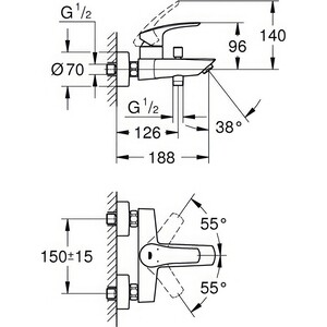 Смеситель для ванны Grohe Eurosmart хром (33300003)