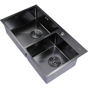 Кухонная мойка Mixline Pro 72х40 двухчашевая, черный графит (4630099745788) кухонная мойка mixline pro 50х50 графит 4630099745658