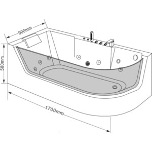 Акриловая ванна Grossman 170х80 левая, с гидромассажем (GR-17000-1L)