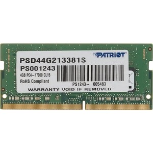 Память DDR4 PATRIOT 4Gb 2133MHz PSD44G213381S RTL PC4-17000 CL15 SO-DIMM 260-pin 1.2В single rank (PSD44G213381S)